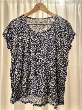 Michael Kors Floral Short Sleeve Blouse in Purple, black & White
